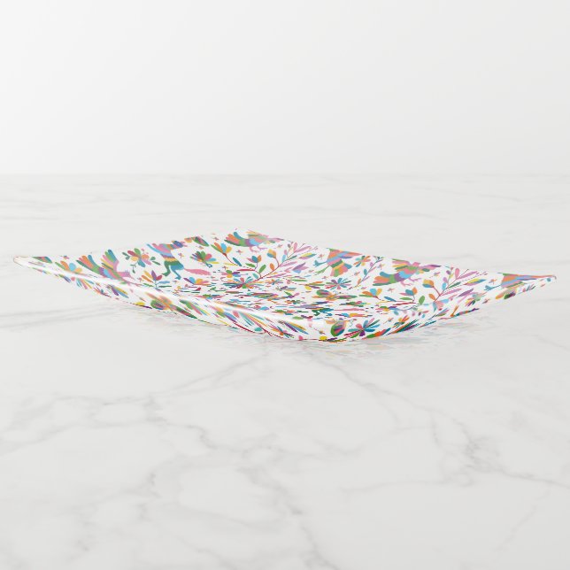  Mexican Otomi Style Bright Pattern Trinket Tray (Angled)