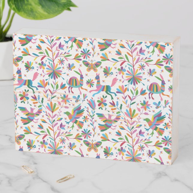  Mexican Otomi Style Bright Pattern Wooden Box Sign (In Situ Horizontal)