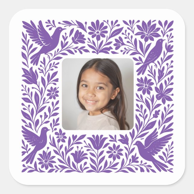 Mexican Otomí Tenango Talavera with Photo Square Sticker (Front)