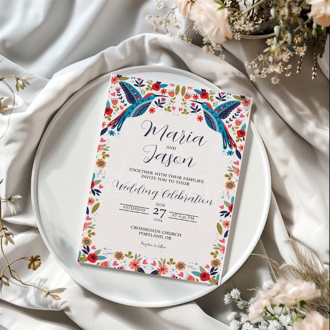 Mexican Otomi Tenangos Colorful Floral Wedding Invitation (Mexican Otomi Tenangos Colorful Floral Wedding Invitation)