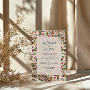 Mexican Otomi Tenangos Colorful Folk Art Wedding Invitation