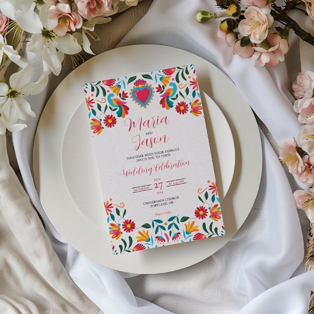 Mexican Otomi Tenangos Floral Colorful Wedding Invitation (Mexican Otomi Tenangos Floral Colorful Wedding Invitation)