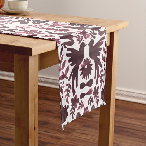 Mexican Otomi Themed Table Runner - Burgundy