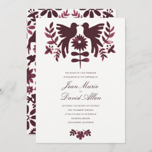 Mexican Otomi Wedding Invitation - Burgundy