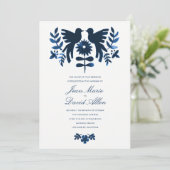 Mexican Otomi Wedding Invitation - Navy (Standing Front)