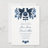 Mexican Otomi Wedding Invitation - Navy (Front)