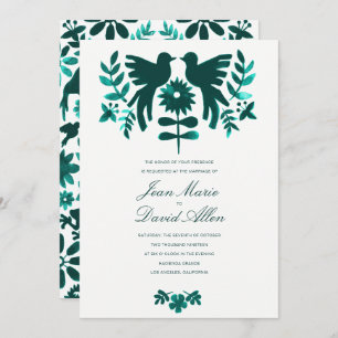Mexican Otomi Wedding Invitation - Teal