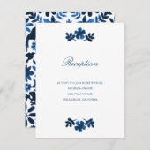 Mexican Otomi Wedding Reception Card - Navy Blue (Front/Back)