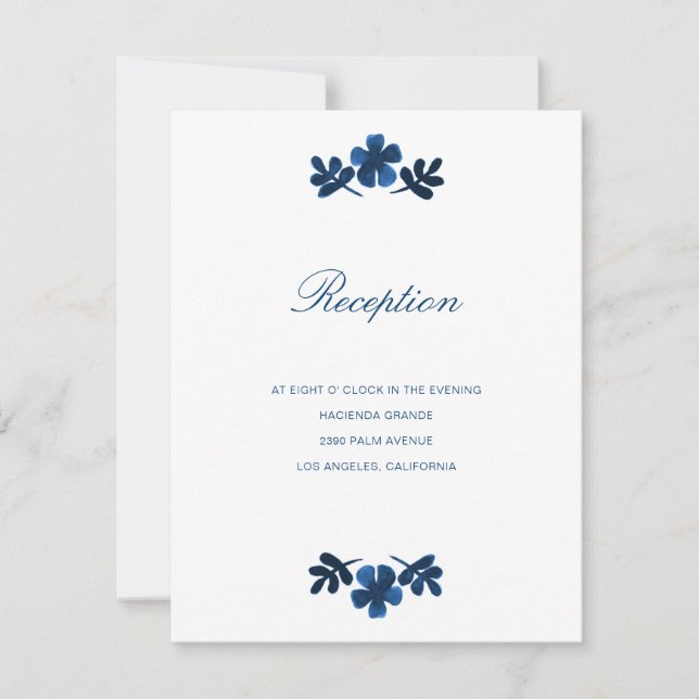 Mexican Otomi Wedding Reception Card - Navy Blue (Front)