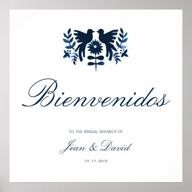 Mexican Otomi Welcome Poster - Navy (Front)