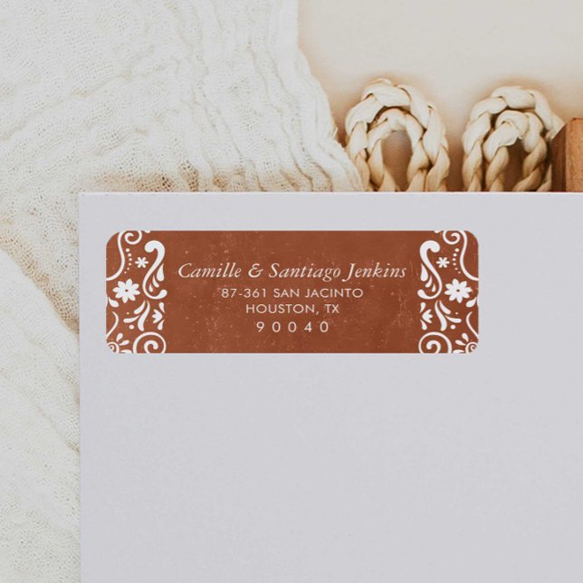 Mexican Papel Picado Address Label (Rustic Terracotta Mexican wedding return address)