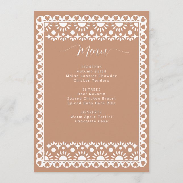 Mexican Papel Picado Boho Barro Bridal Shower Menu (Front)