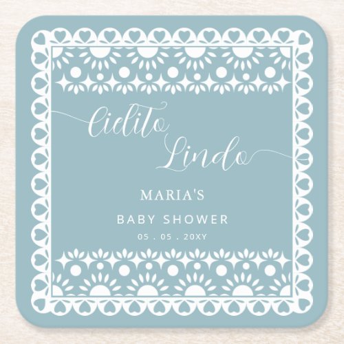 Mexican Papel Picado Cielito Lindo Baby Shower Square Paper Coaster