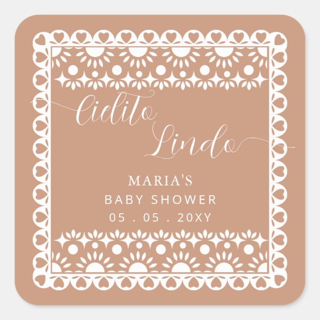 Mexican Papel Picado Cielito Lindo Baby Shower Square Sticker (Front)