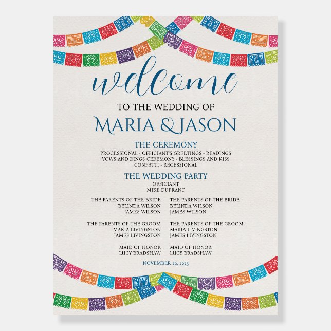 Mexican Papel Picado Colorful Boda Wedding Program Foam Board (Front)