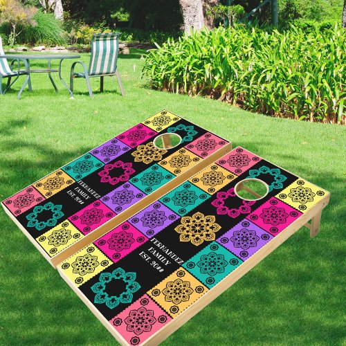 Mexican Papel Picado Colorful Personalized Cornhole Set