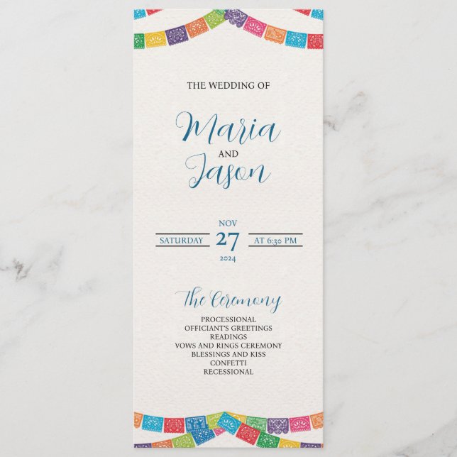 Mexican Papel Picado Elegant Colorful Boda Wedding Program (Front)
