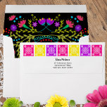 Mexican Papel Picado Fiesta Flowers Return Address Envelope<br><div class="desc">Bright and colorful Mexican fiesta themed envelope, complete with return address. Inside of this pretty envelope you will find an explosion of Mexican fiesta flowers in a multitude of colors. The back of the envelope has a bright border of floral papel picado in pink, purple and yellow along with your...</div>