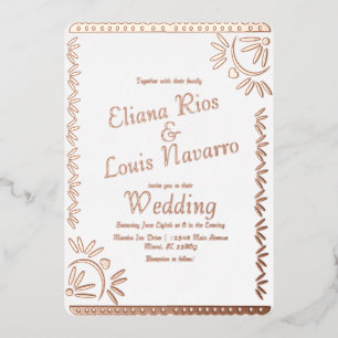 Mexican Papel Picado Gold Wedding Pressed Foil Inv Foil Invitation