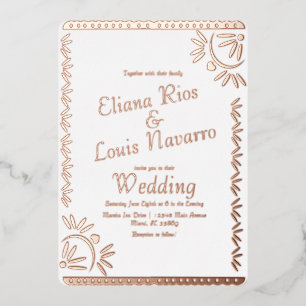 Mexican Papel Picado Gold Wedding Pressed Foil Inv Invitation