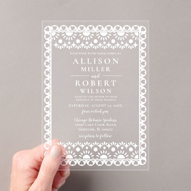 Mexican Papel Picado Pink Wedding Acrylic Invitations (Insitu (Handheld))