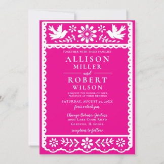 Mexican Papel Picado Pink Wedding Invitation