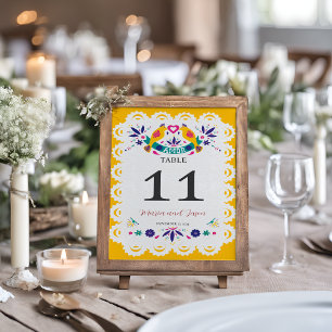 Mexican Papel Picado Yellow Nuestra Boda Wedding Table Number