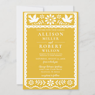 Mexican Papel Picado Yellow Wedding Invitation
