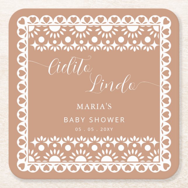 Mexican Papel PicadoCielito Lindo Baby Shower Square Paper Coaster (Front)