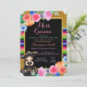 Mexican Party Gold Black Dress Quinceañera  Invitation (Standing Front)