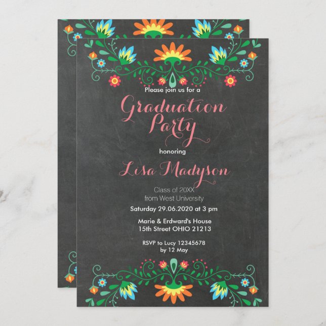 Mexican Party Graduation Invitation Card (Front/Back)