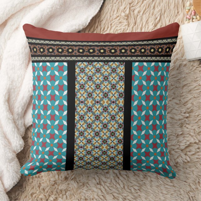 Mexican Patchwork Style 3 Throw Pillow (Blanket)