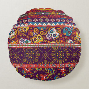 Mexican patchwork: traditional vintage design. round pillow