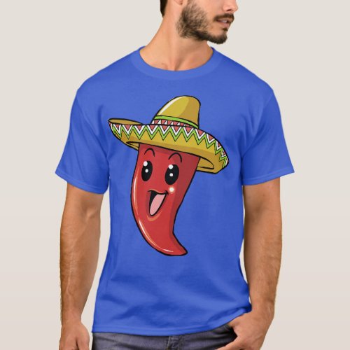 Mexican Pepper With Sombrero Hat Chilli Hot Spicy T_Shirt