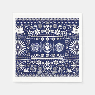 Mexican Picado Blue Navy Paper Wedding Marriage Napkins