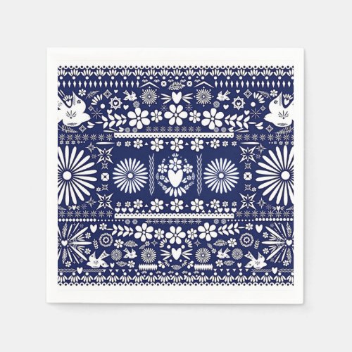 Mexican Picado Blue Navy Paper Wedding Marriage Napkins