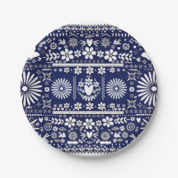 Mexican Picado Blue White Paper Wedding Marriage Paper Plates