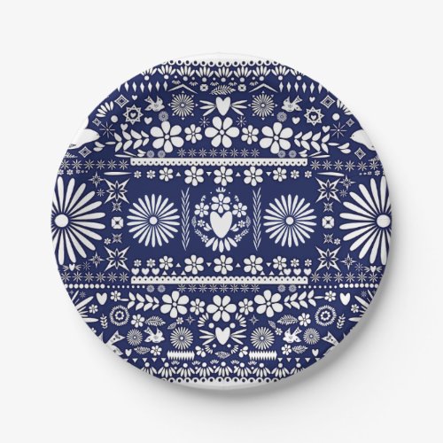 Mexican Picado Blue White Paper Wedding Marriage Paper Plates