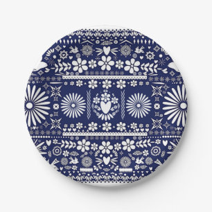 Mexican Picado Blue White Paper Wedding Marriage Plates