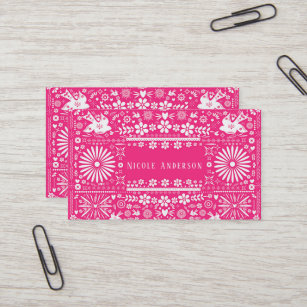 Mexican Picado Hot Pink Cut Paper Papel Business Card
