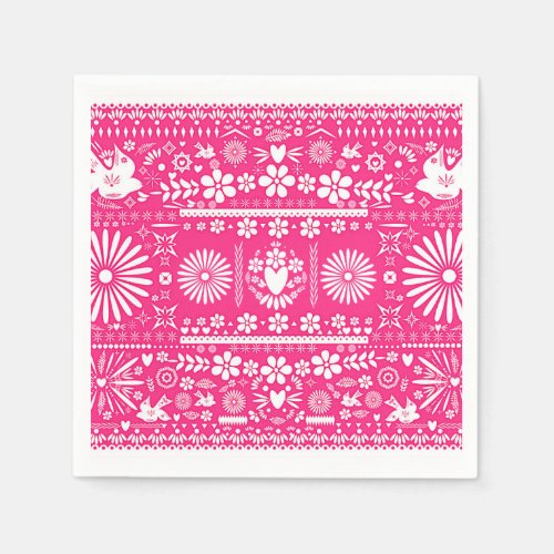 Mexican Picado Hot Pink Wedding Marriage Paper Napkins