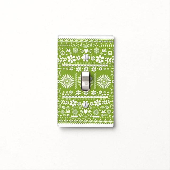 Mexican Picado Lime Avocado Green Paper Spanish Light Switch Cover (In Situ)
