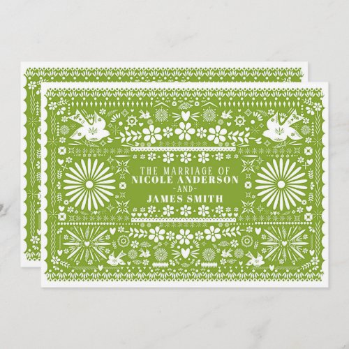 Mexican Picado Lime Avocado Green Wedding Marriage Invitation