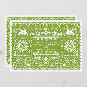 Mexican Picado Lime Avocado Green Wedding Marriage Invitation