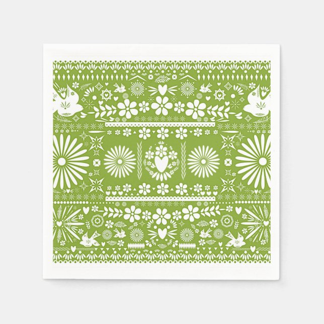 Mexican Picado Lime Avocado Green Wedding Marriage Paper Napkins (Front)