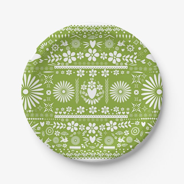 Mexican Picado Lime Avocado Green Wedding Marriage Paper Plates (Front)