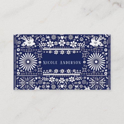 Mexican Picado Navy Blue White Cut Paper Papel Business Card