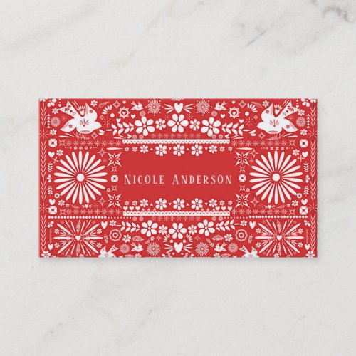 Mexican Picado Red White Cut Paper Papel Business Card