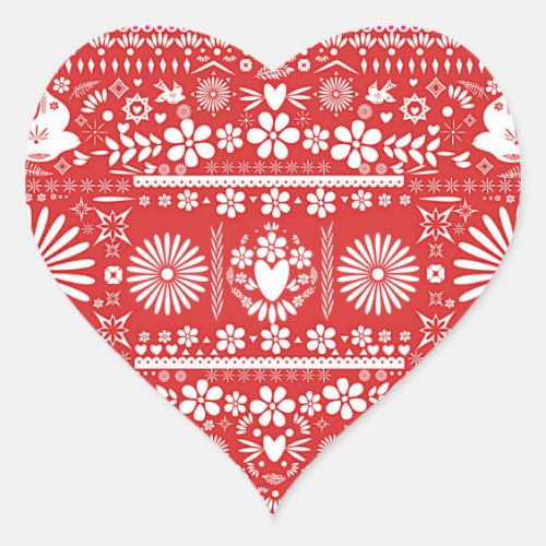 Mexican Picado Red  White Paper Wedding Marriage Heart Sticker
