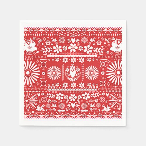 Mexican Picado Red  White Paper Wedding Marriage Paper Napkins